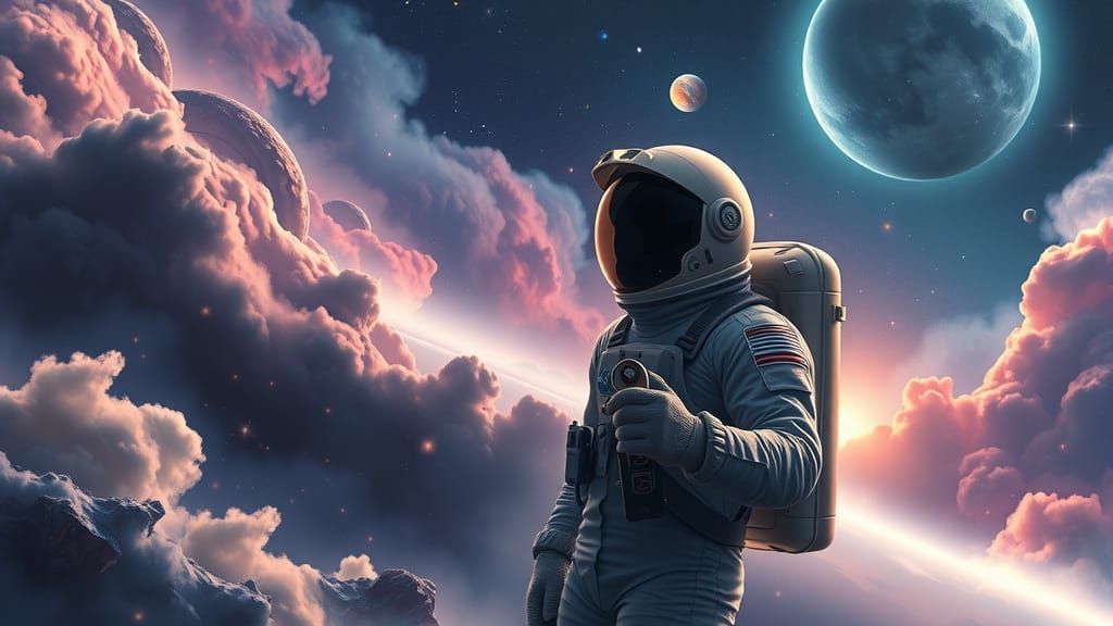 Astronaut in Nebula with Muscle Car Key