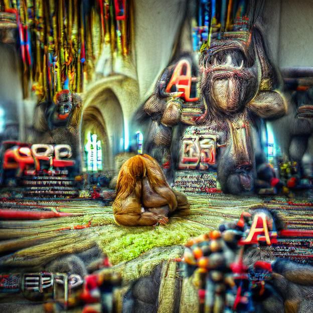 Abstract 3D Ape Praying in HDR