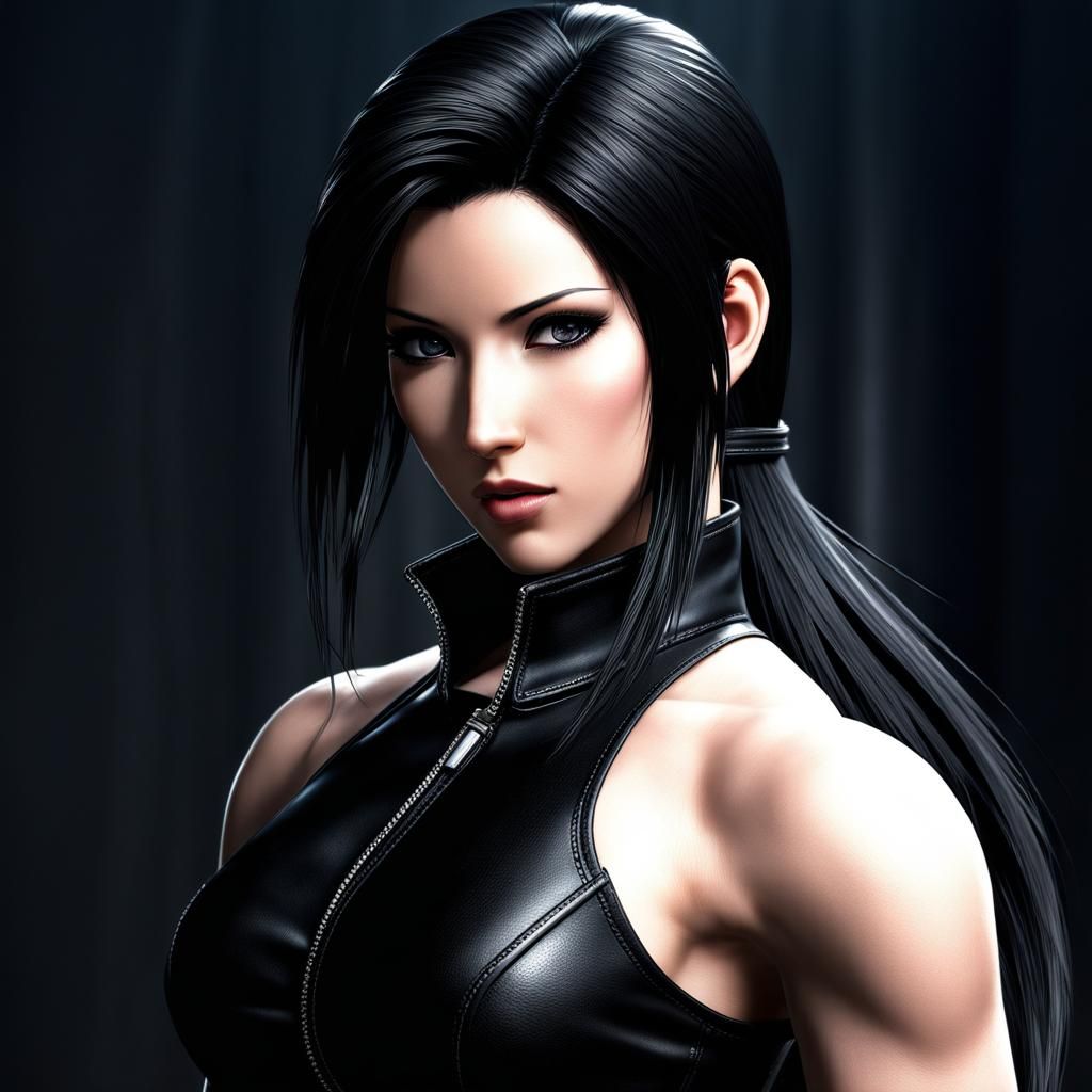 Black-haired Tifa Lockhart, leather, final fantasy VII
