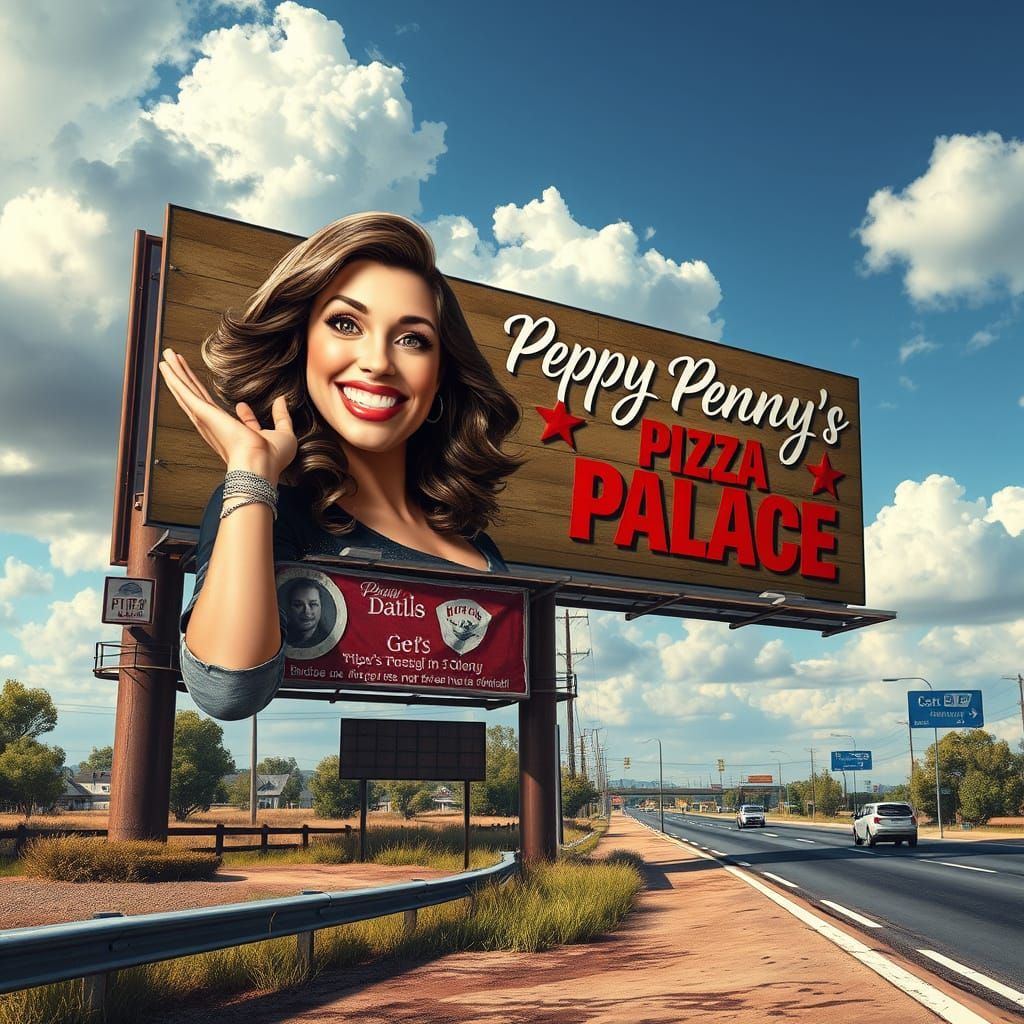 Fantastical Billboard Artwork of Peppy Penny's Pizza Palace