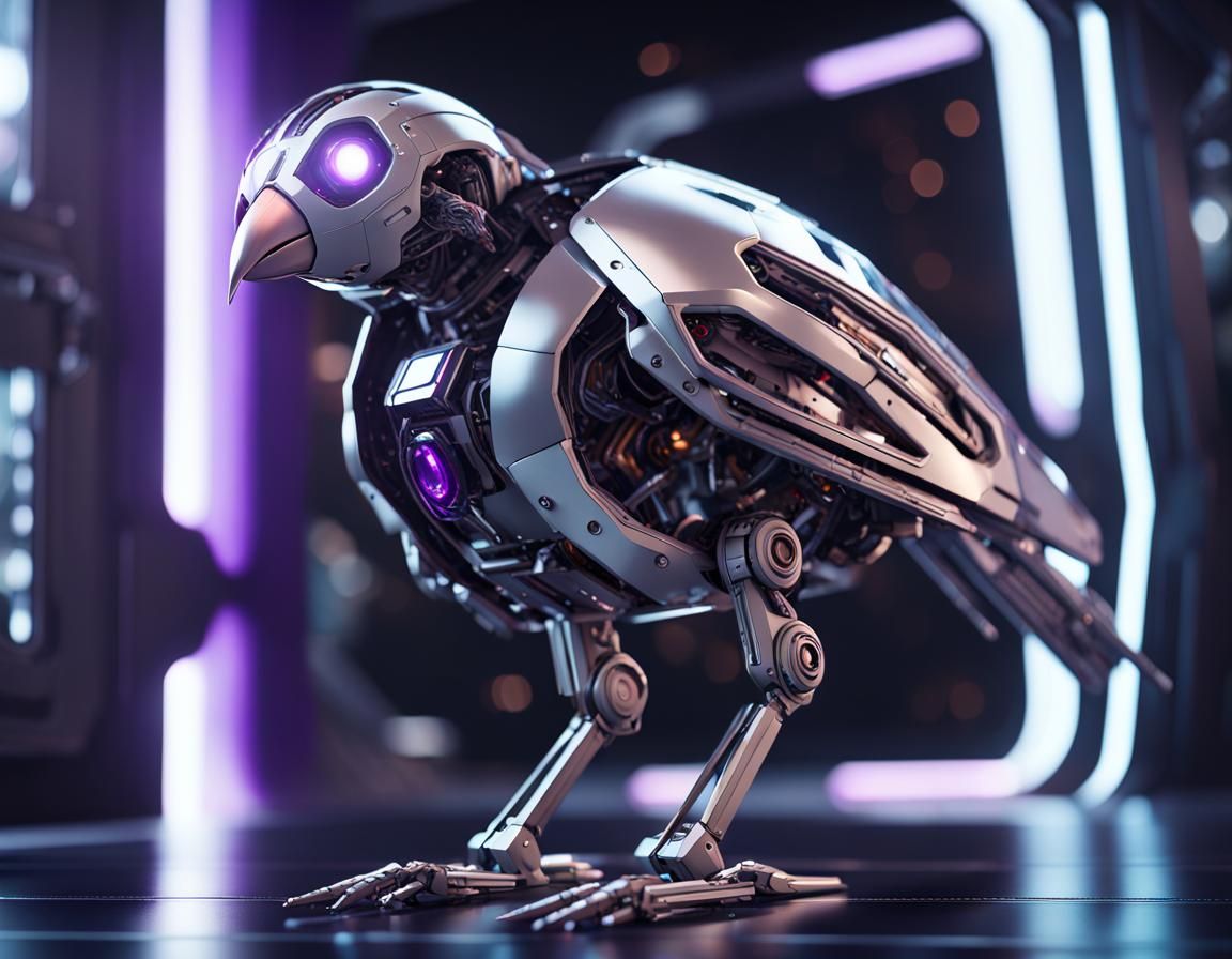Futuristic Cybernetic Bird Robot Gazing at Black Hole