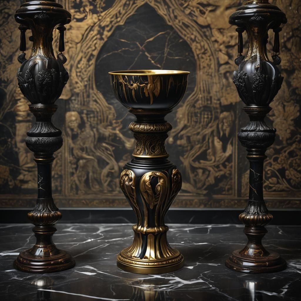 Mystical Still Life with Wooden Bowl and Marble Altar