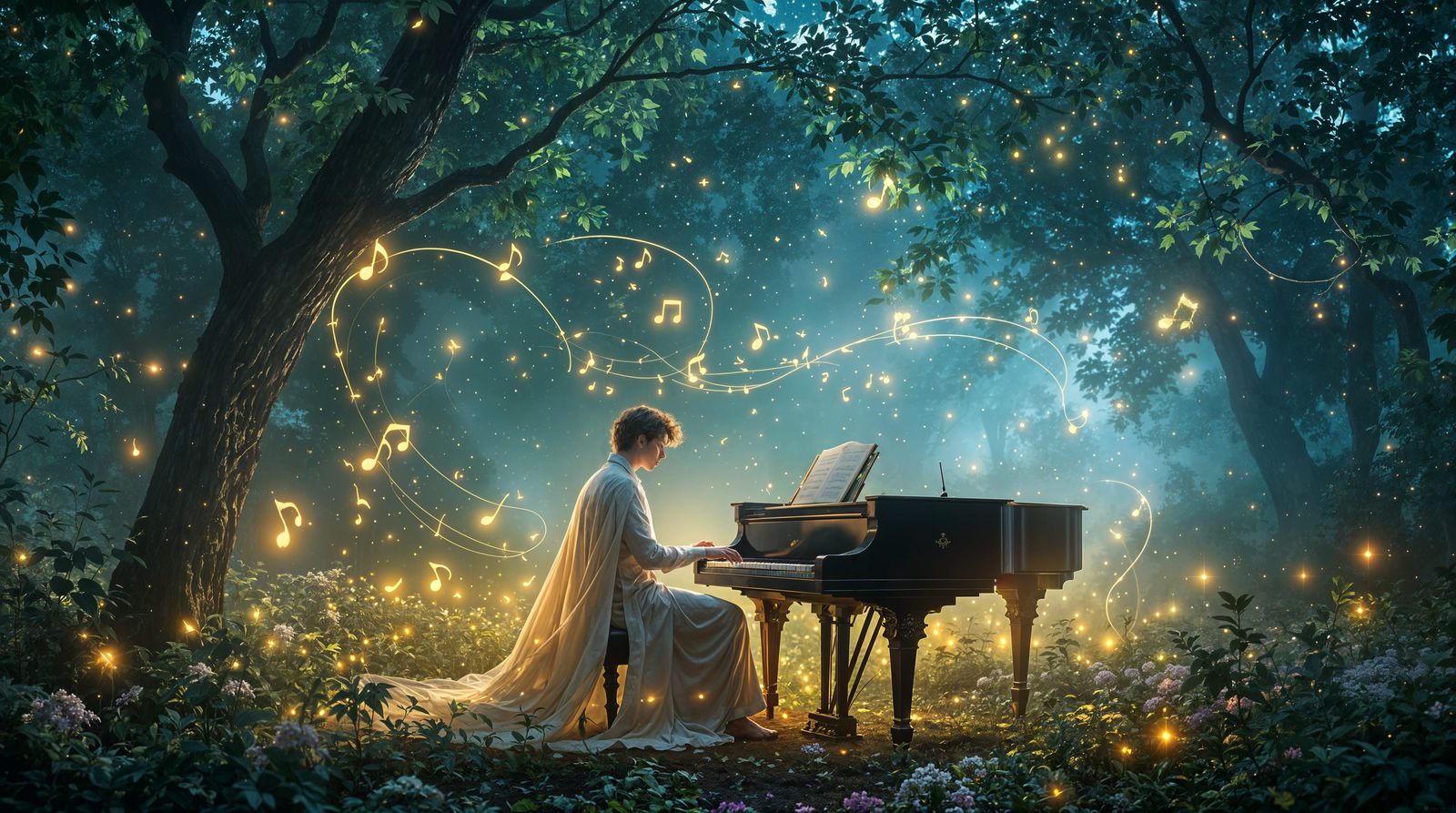 Celestial Melody Unfolds in the Forest Night