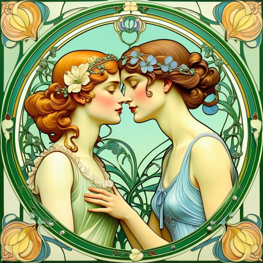 Art Nouveau: Feminine Lesbian Lovers