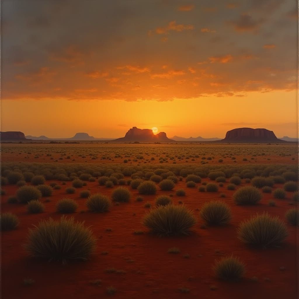 Australian Outback Dusk in Tonalist Style