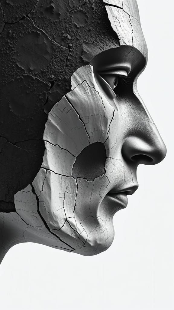 Surrealist Portrait of the Jawline in Ash Black and Bone Whi...