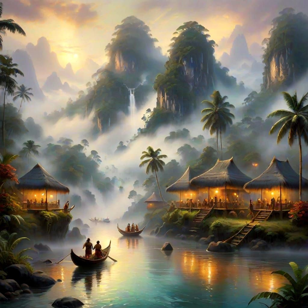 Ethereal Borneo Landscape in Classic Art Style