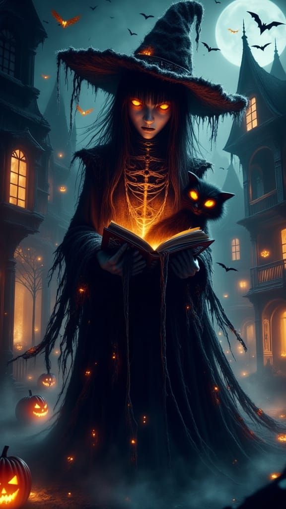 Anime Witch in Haunted Square, Digital Art