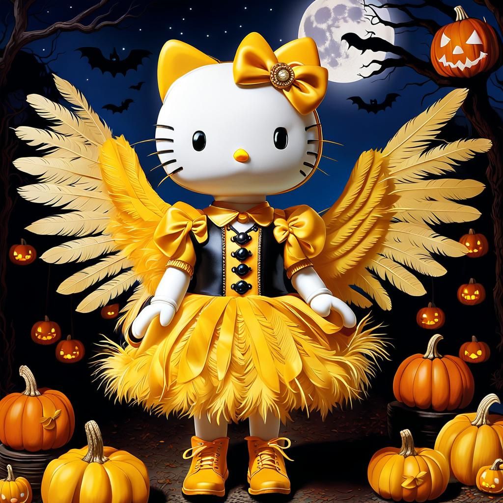 Hello Kitty in Yellow Duck Costume at Halloween Party