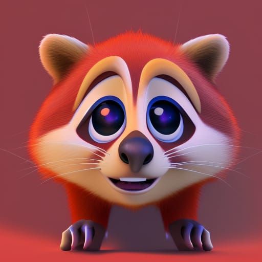 Red Raccoon in 3D Digital Art Style