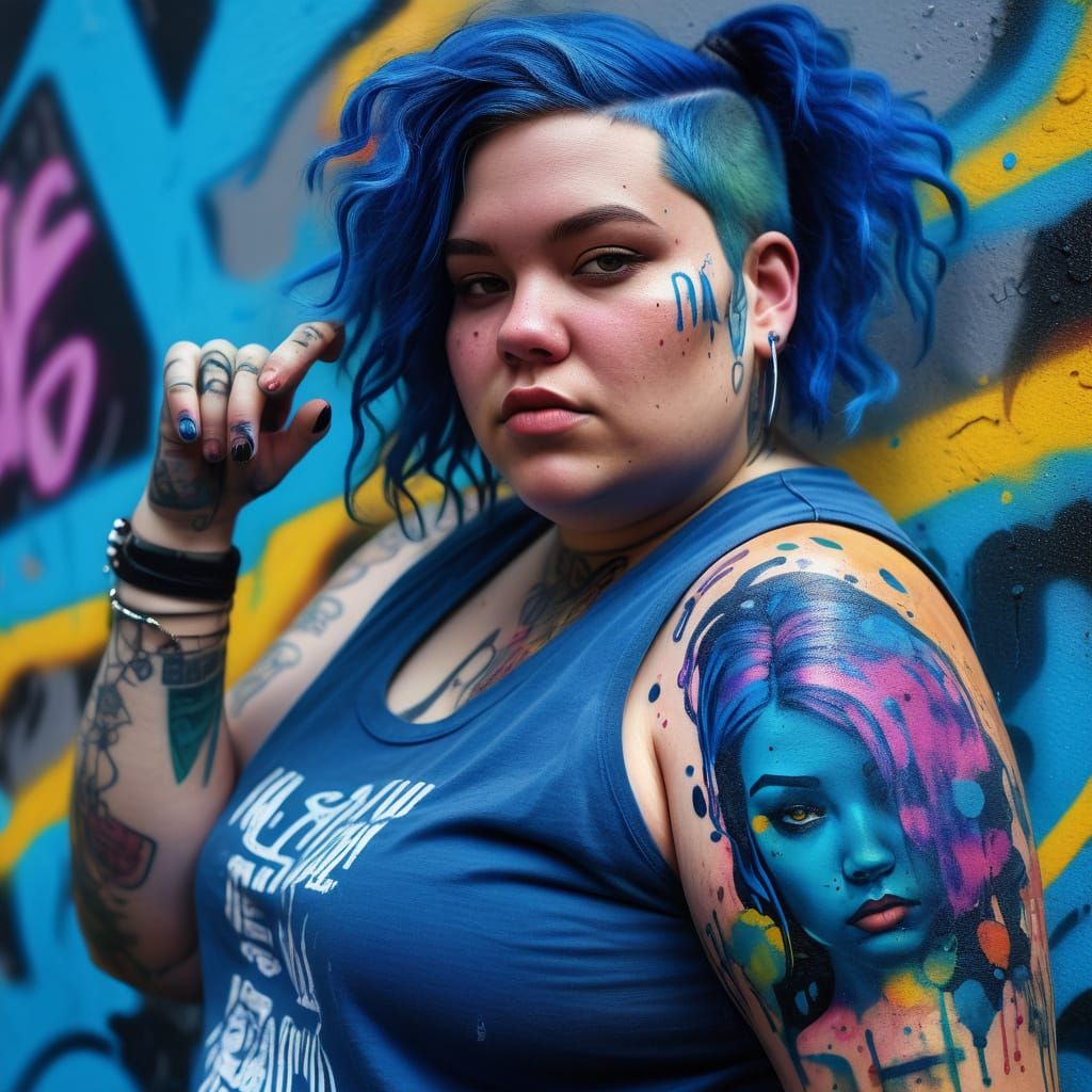 Graffiti Art: Plus-Sized Woman with Tattoos