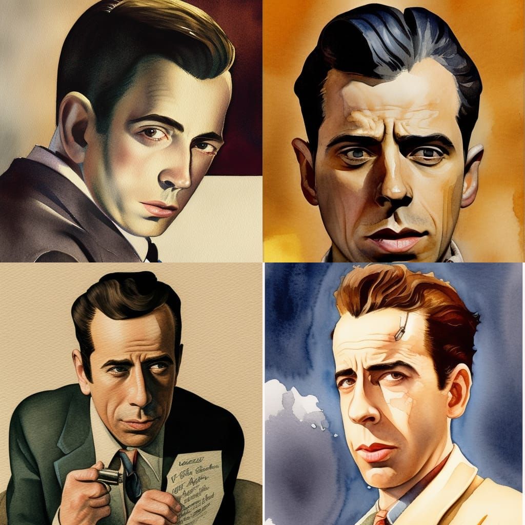 Humphrey Bogart Film Noir Detective Watercolor Portrait