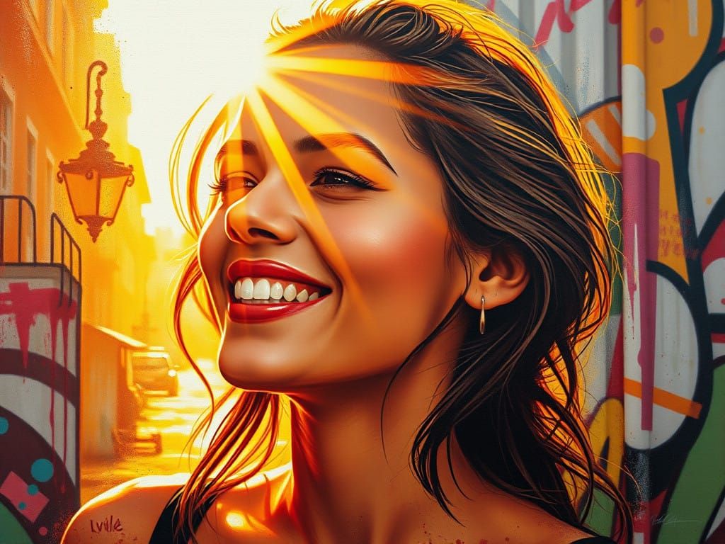 Vibrant Portrait of a Loving Woman in Bittersweet Graffiti S...