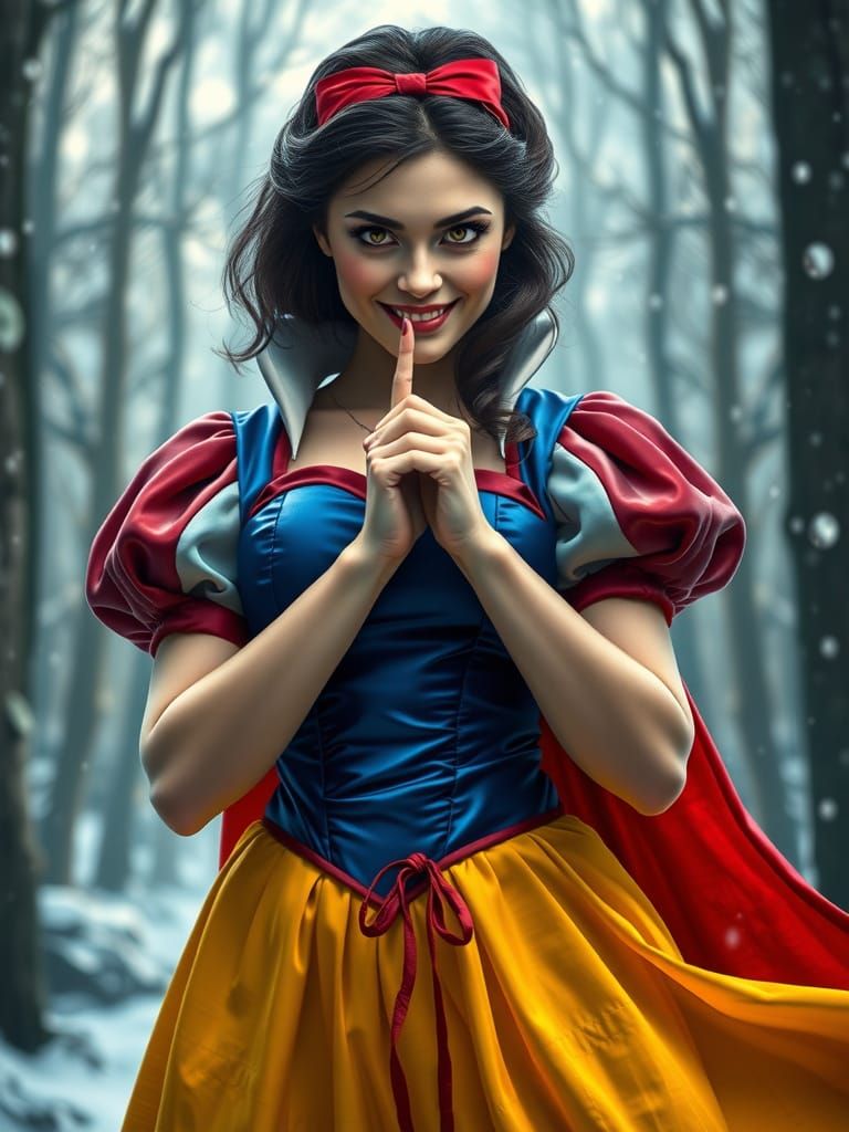 Eerie Snow White in Winter Forest, Detailed Render