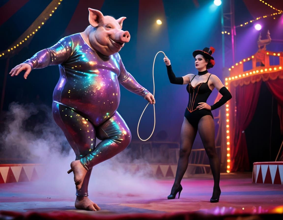 Macabre Circus: Pig-Headed Acrobat's Performance