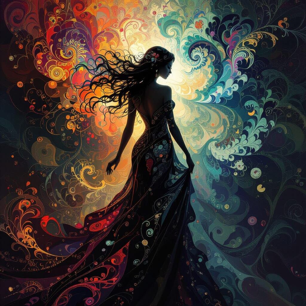 Mysterious Woman Abstracted in Fractal Patterns