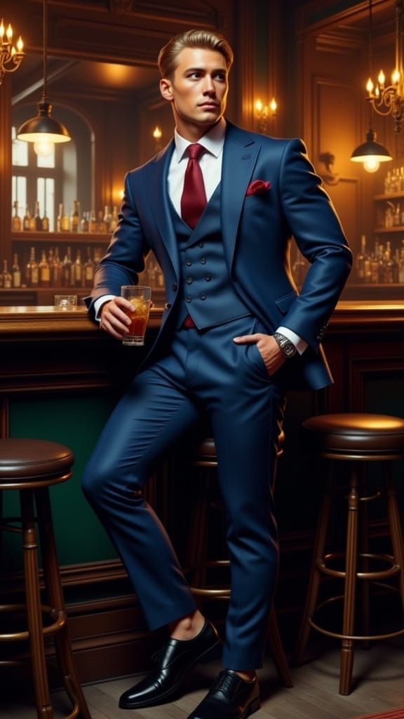 Elegant Gentleman in 1940s Attire with Tattoos and Luxury Ac...