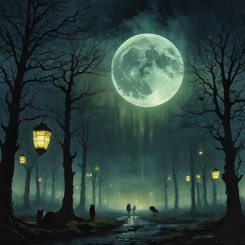 Glowing Moon with Cat Eyes in Surrealist Style