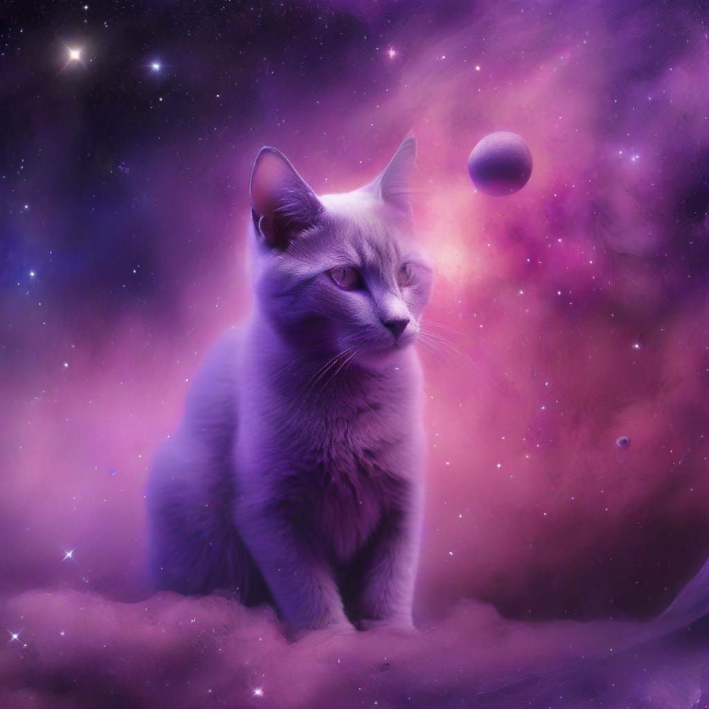 Surreal Cat Base in Deep Space: Abstract Expressionism