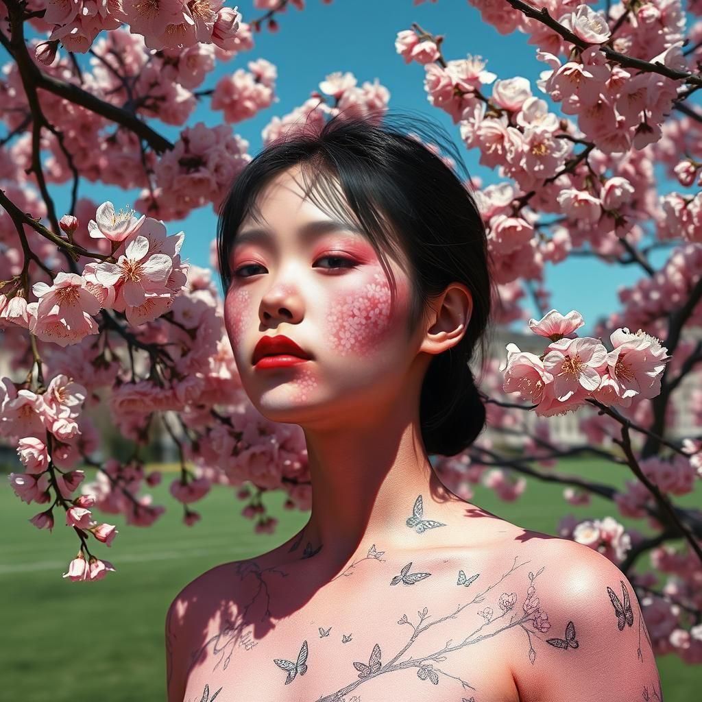 Cherry Blossom Bodypaint in Surreal Style
