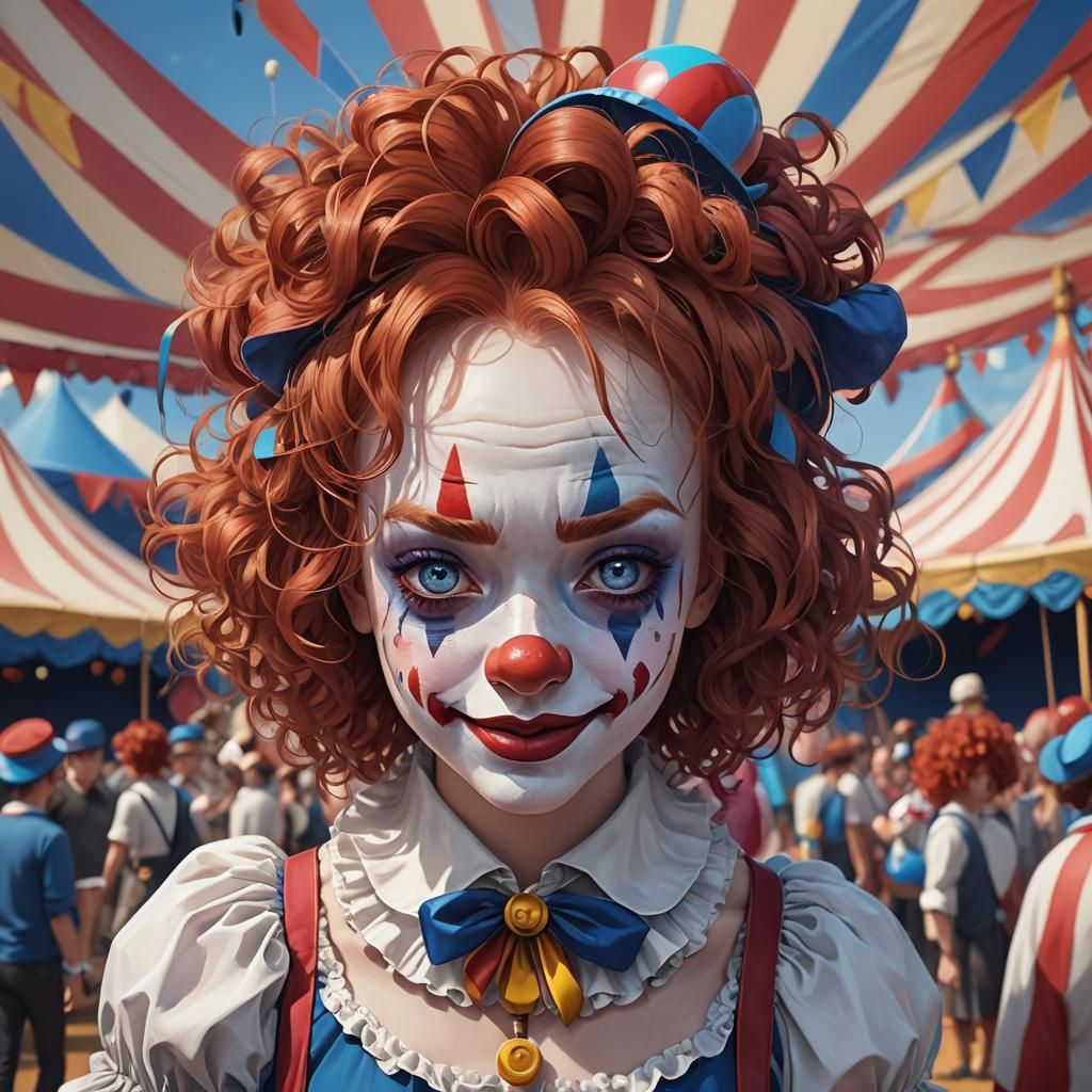 Kawaii Anime Clown Girl in Circus Tent