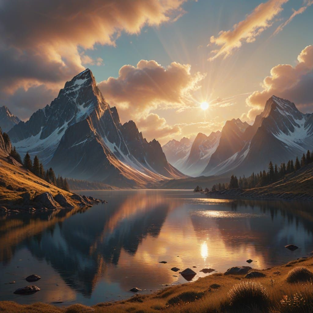 Golden Hour Mountain Vistas with Luminous Skies