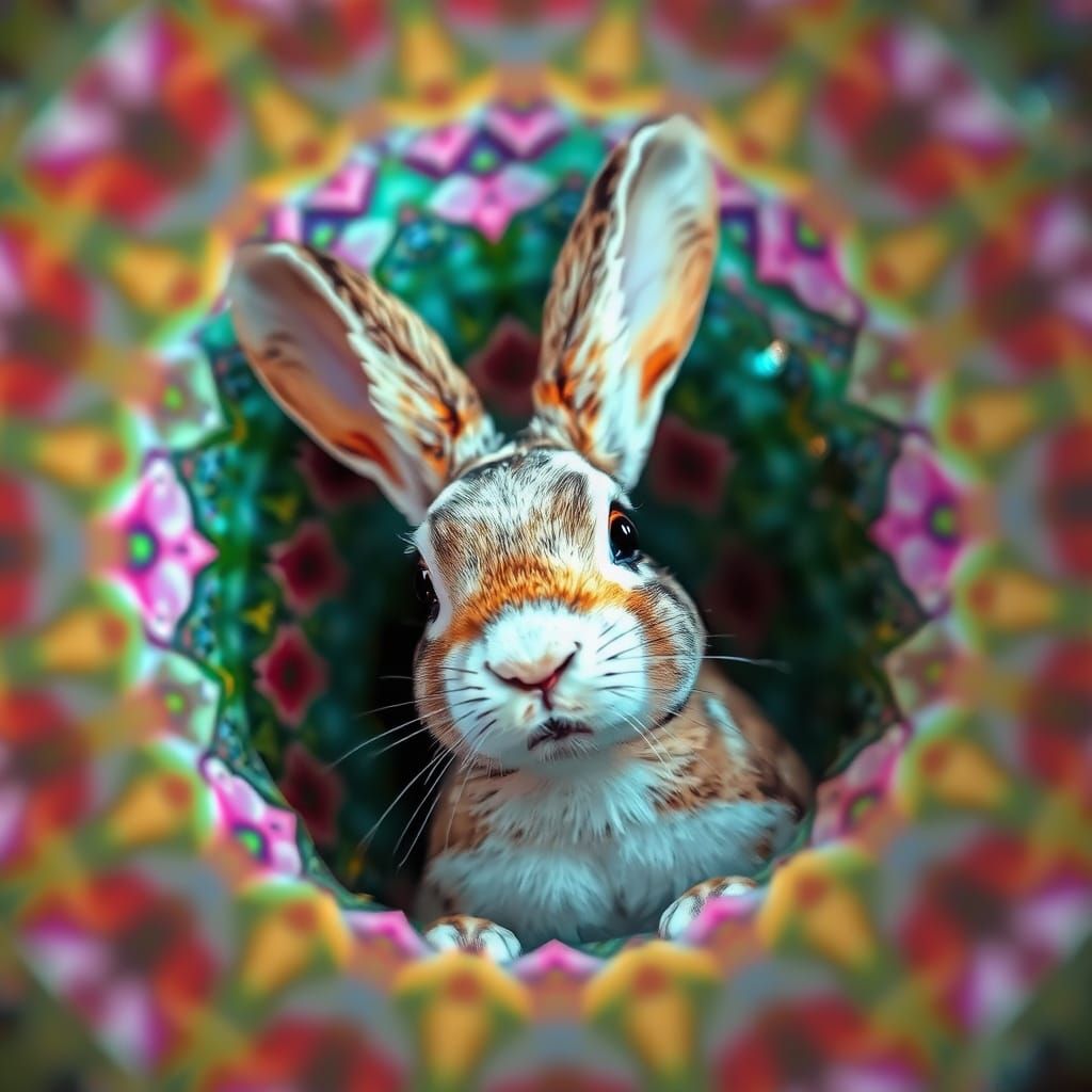Dreamlike Kaleidoscope Scene with Rabbit