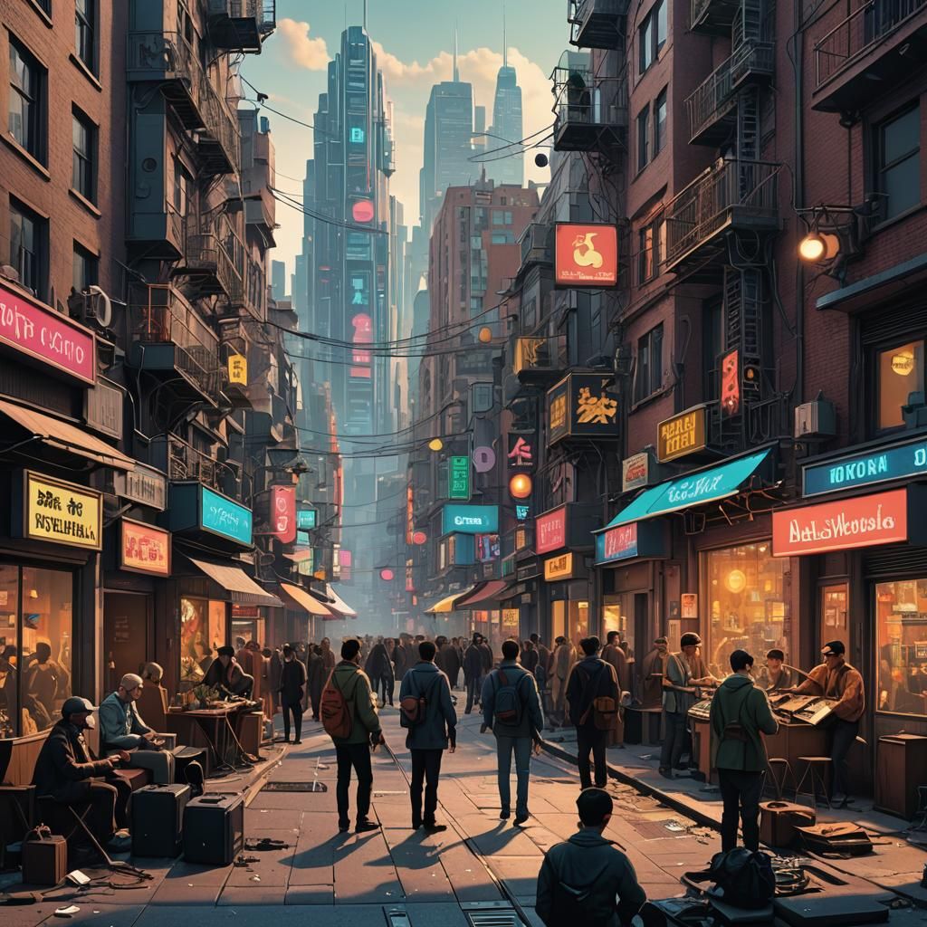 Dystopian Cityscape in Herge Style