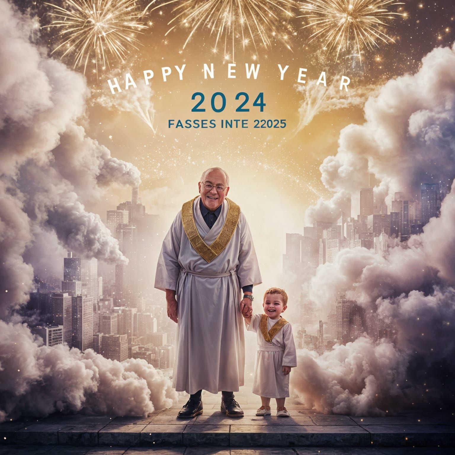 Elderly Man and Young Child Welcome New Year Together in Eth...