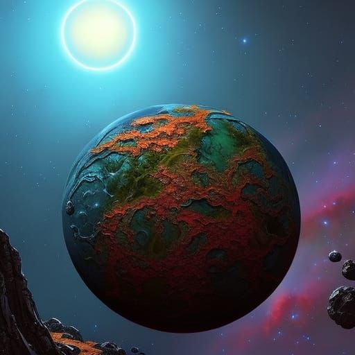 Ornate Planet in Space as Oil Painting