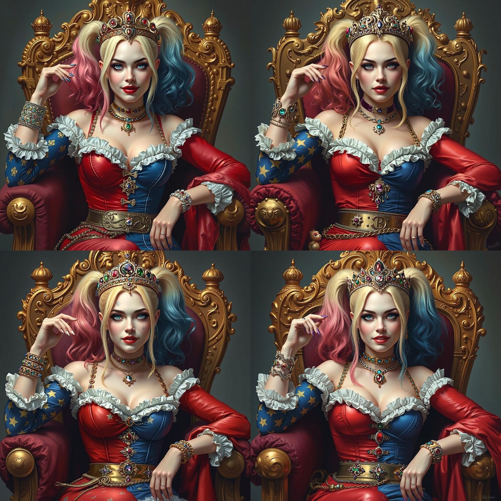 Gorgeous Harley Quinn, resplendent in a lavish, gemstone-enc...