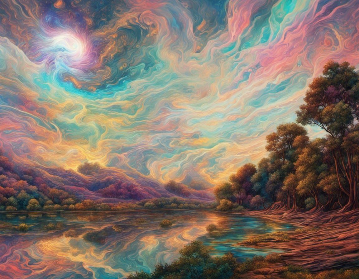 The view of the river, sunset