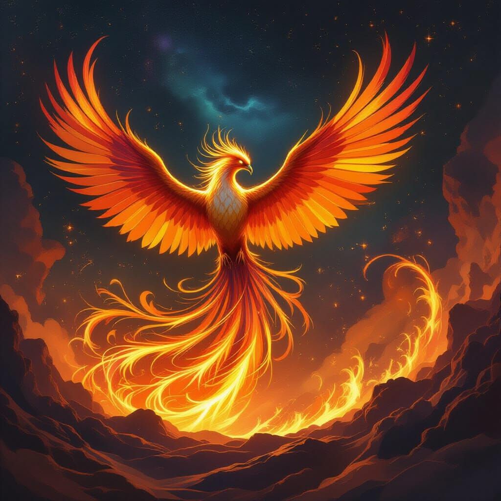 Majestic Phoenix Rises from Fiery Vortex in Epic Fantasy Sty...