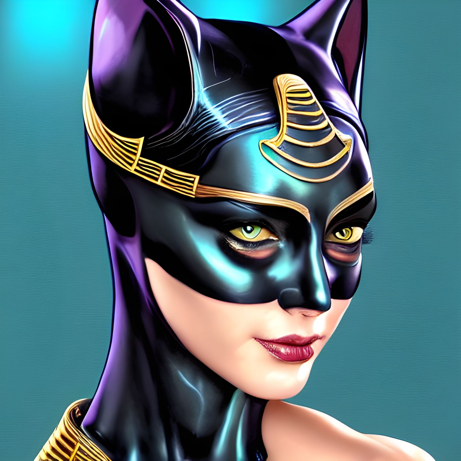Egyptian Catwoman: Ethereal Goddess in Art Nouveau Style