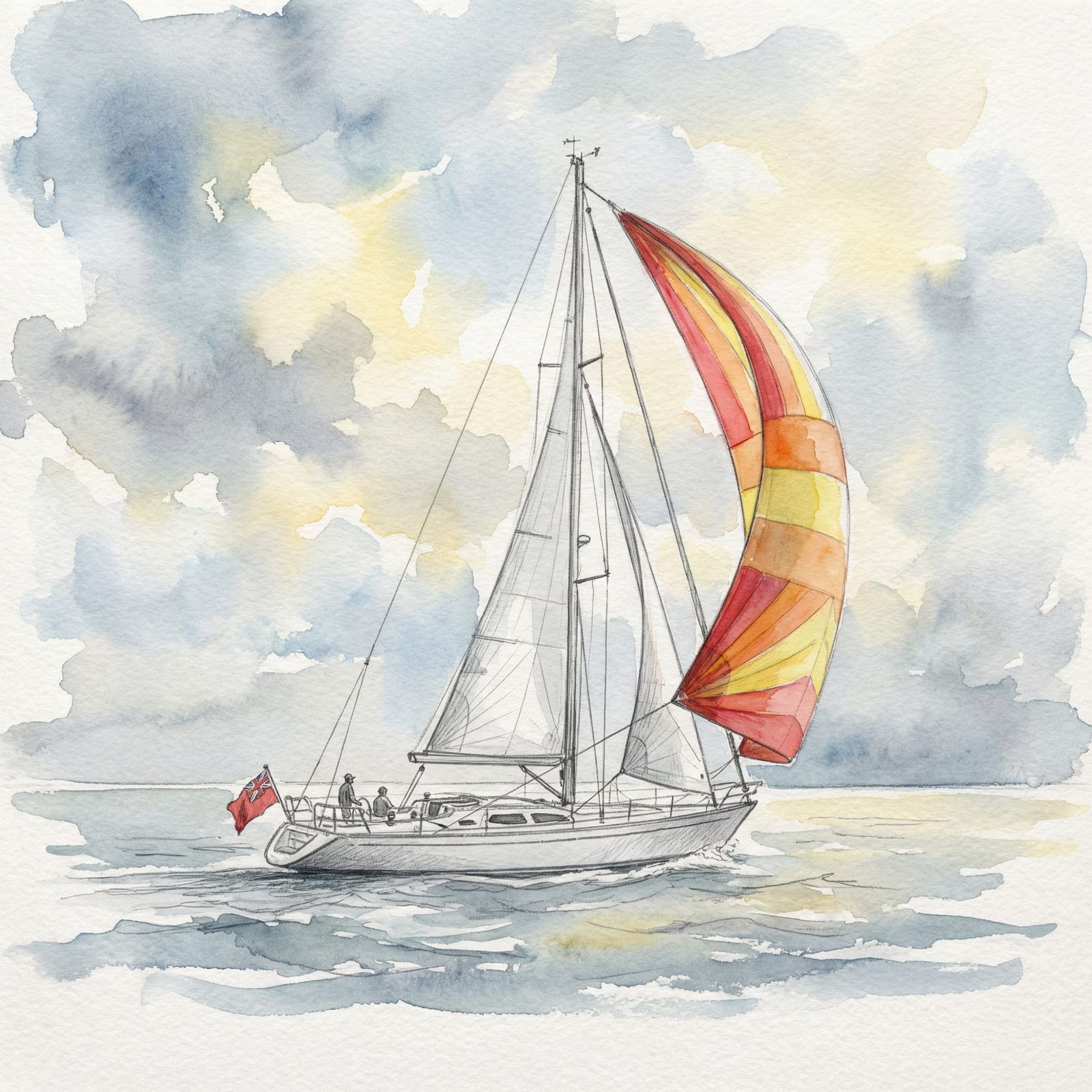 Sailing Yacht on Peaceful Seas in Watercolor Style