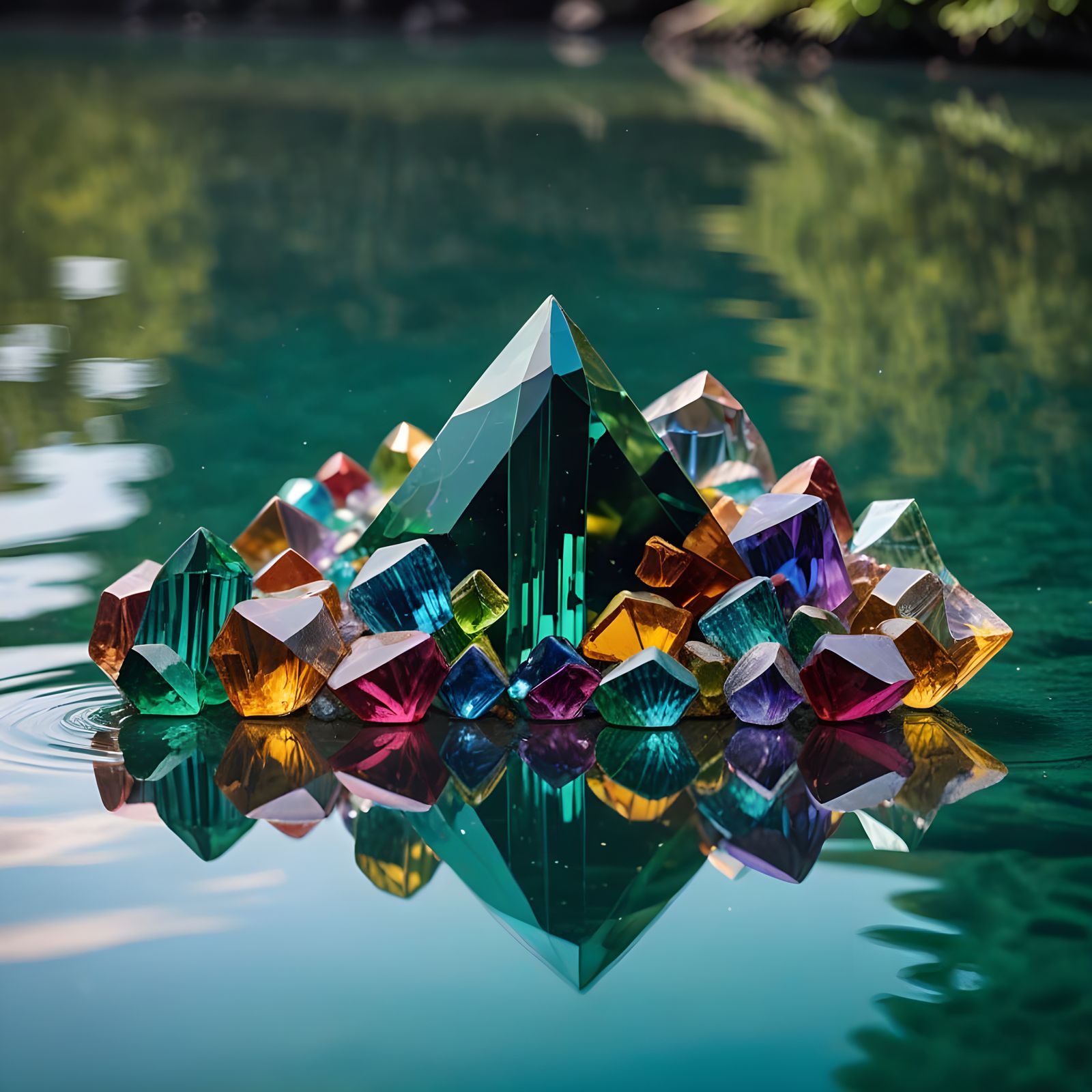 Rainbow Crystals Reflecting on Emerald Sea