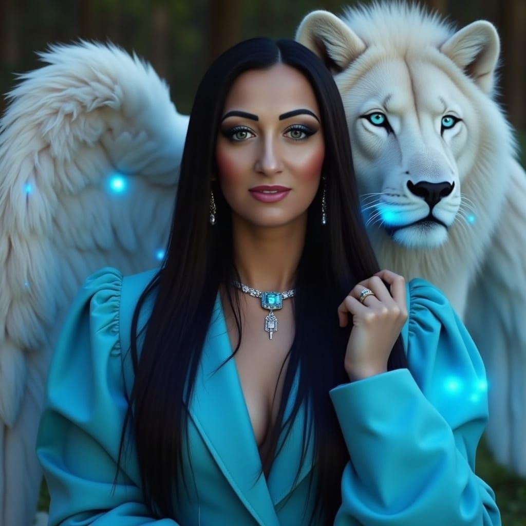 Ethereal Goddess Surrounded by Majestic Angelic Wolf