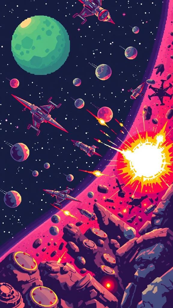 Retro Pixel Art Space Battle in 16-bit VGA