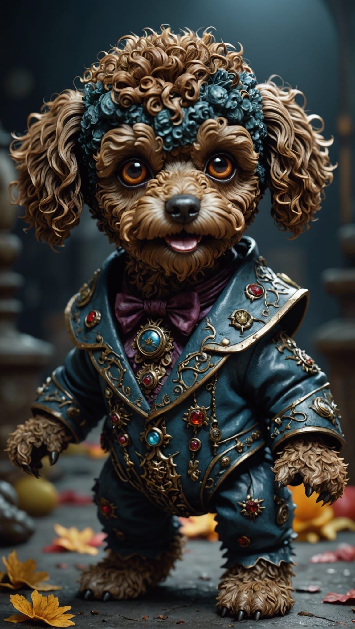 Scary Zombie Toy Poodle in Dark Fantasy Style