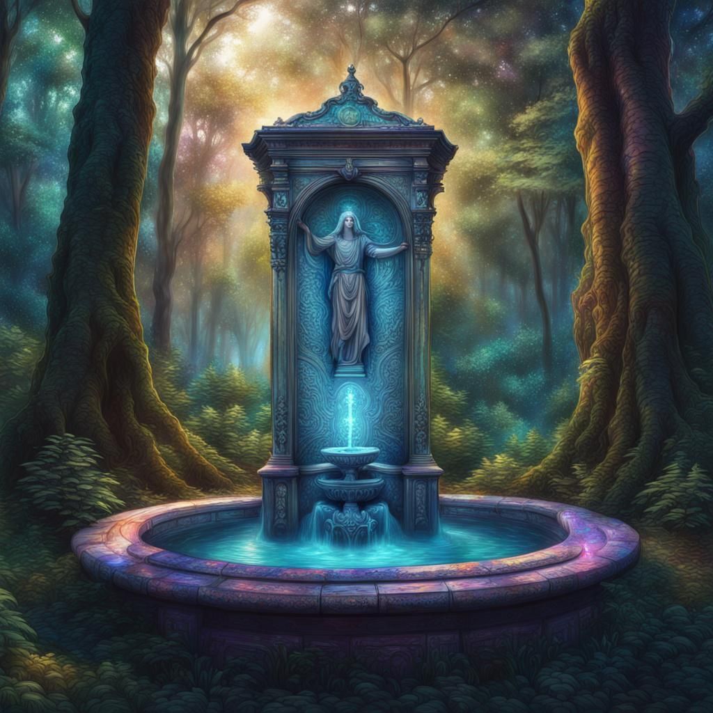 functioning Roman Fountain in Astral Illustration Style