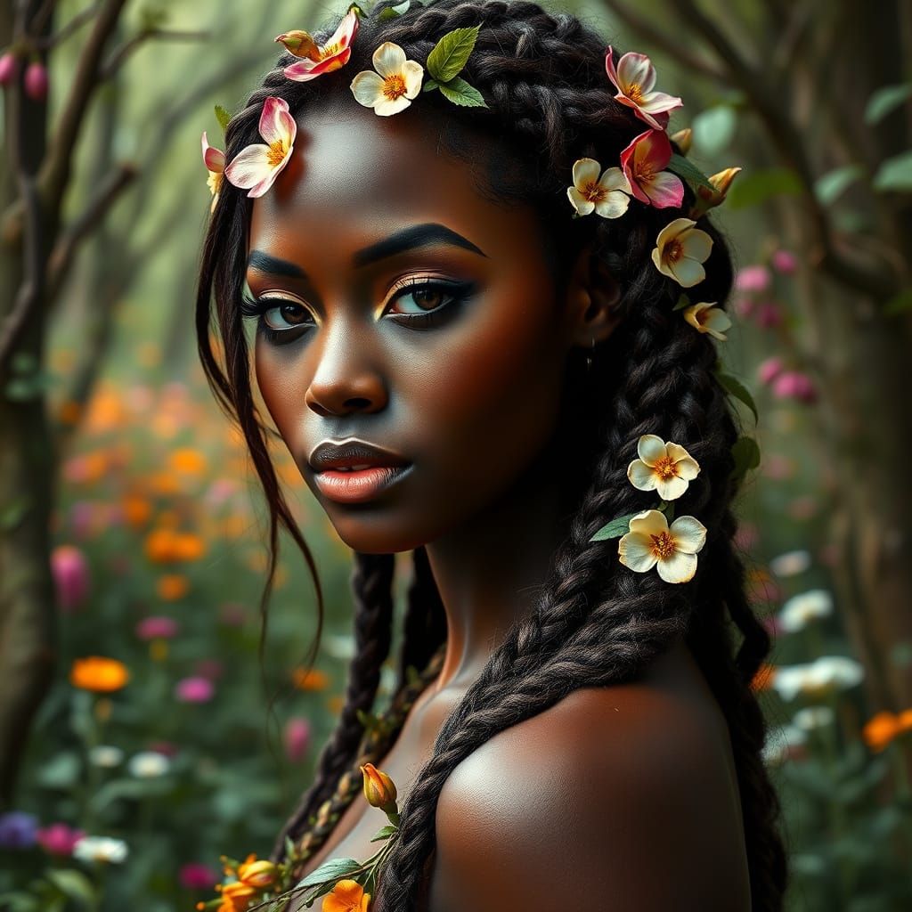 Earth Goddess Portrait in Hyperrealistic Vogue Photography