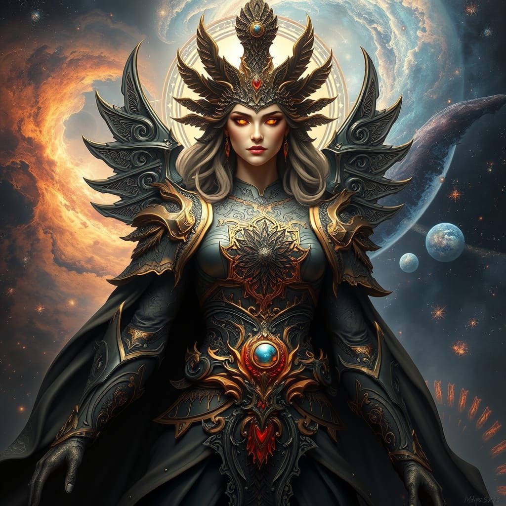 Celestial Goddess Guarding Galaxy in Ethereal Light