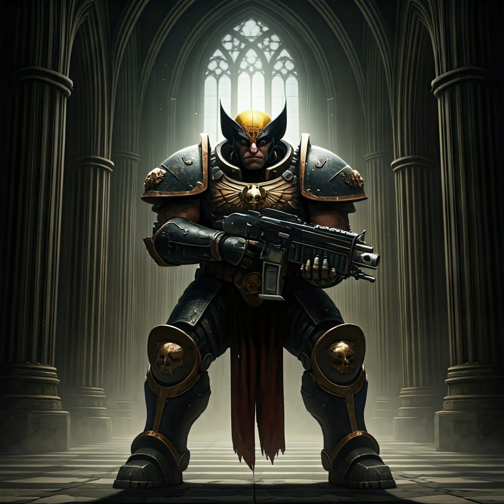 Armored Warrior in Gothic Cathedral, Grimdark Concept Art