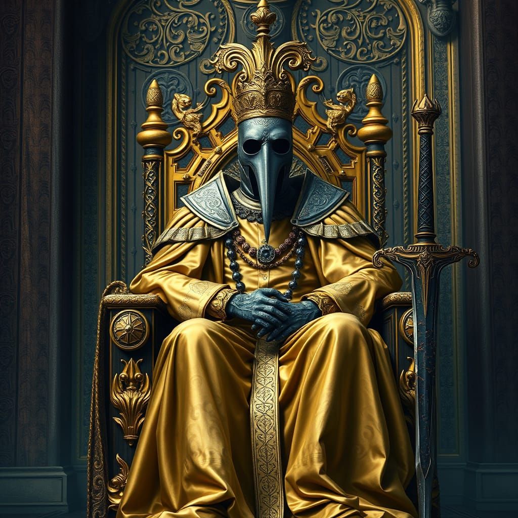 King on Golden Throne with Plague Doctor Mask
