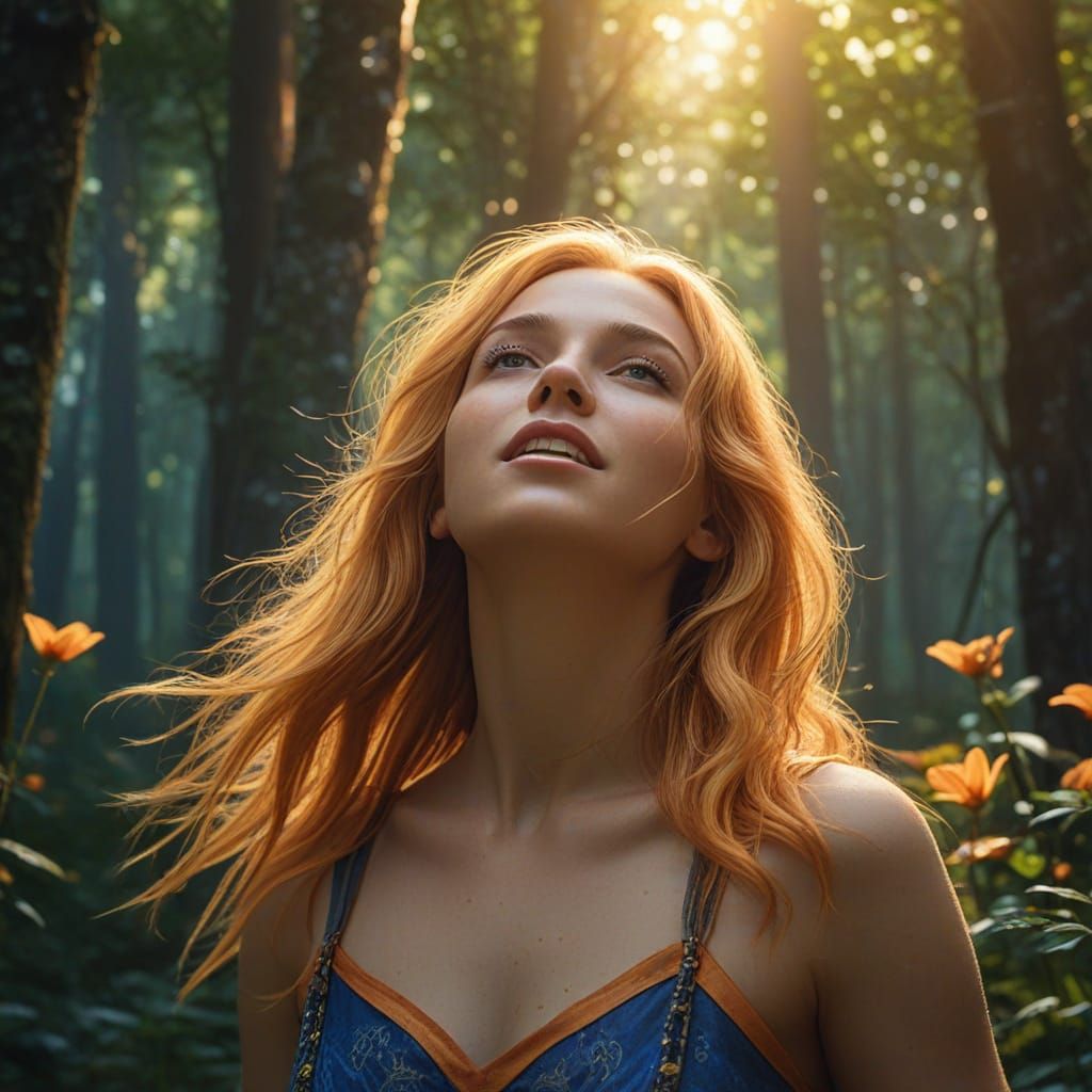 Woman Celebrates Summer Solstice in Oil Painting Style