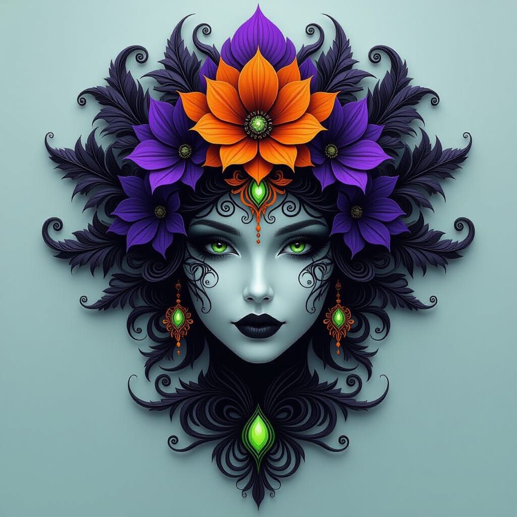 Mysterious Halloween Mandala Portrait in Surreal Style