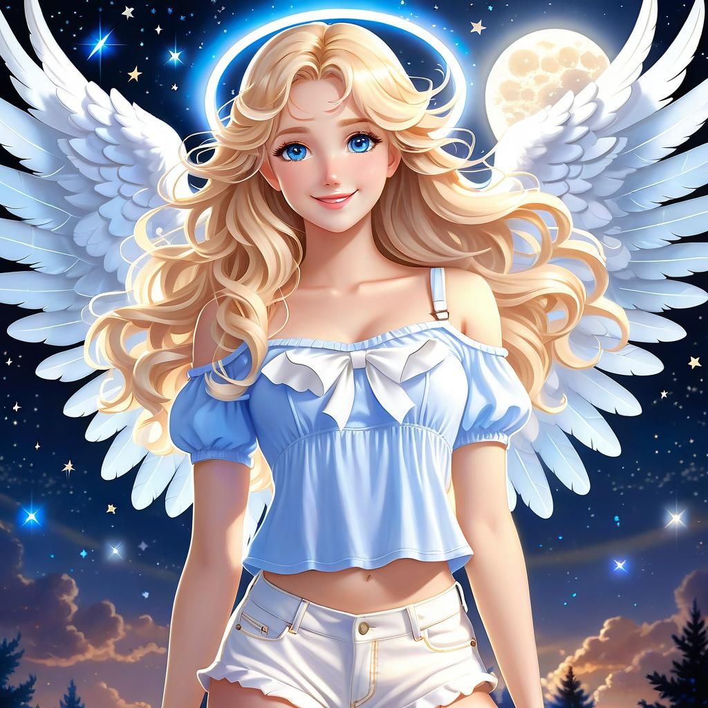 Anime Angel with Blonde Hair in Pastel Colors