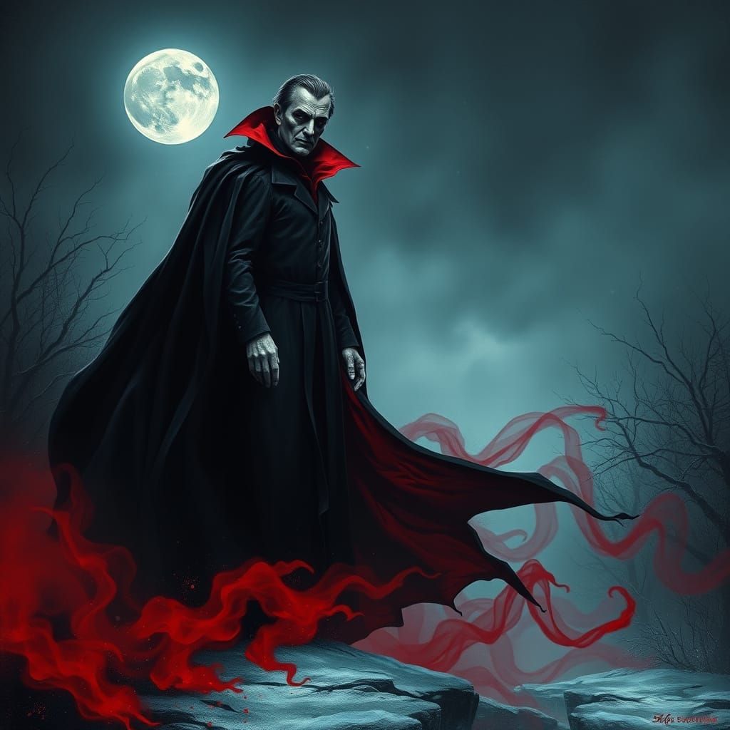 Ethereal Gothic Figure in Crimson and Black