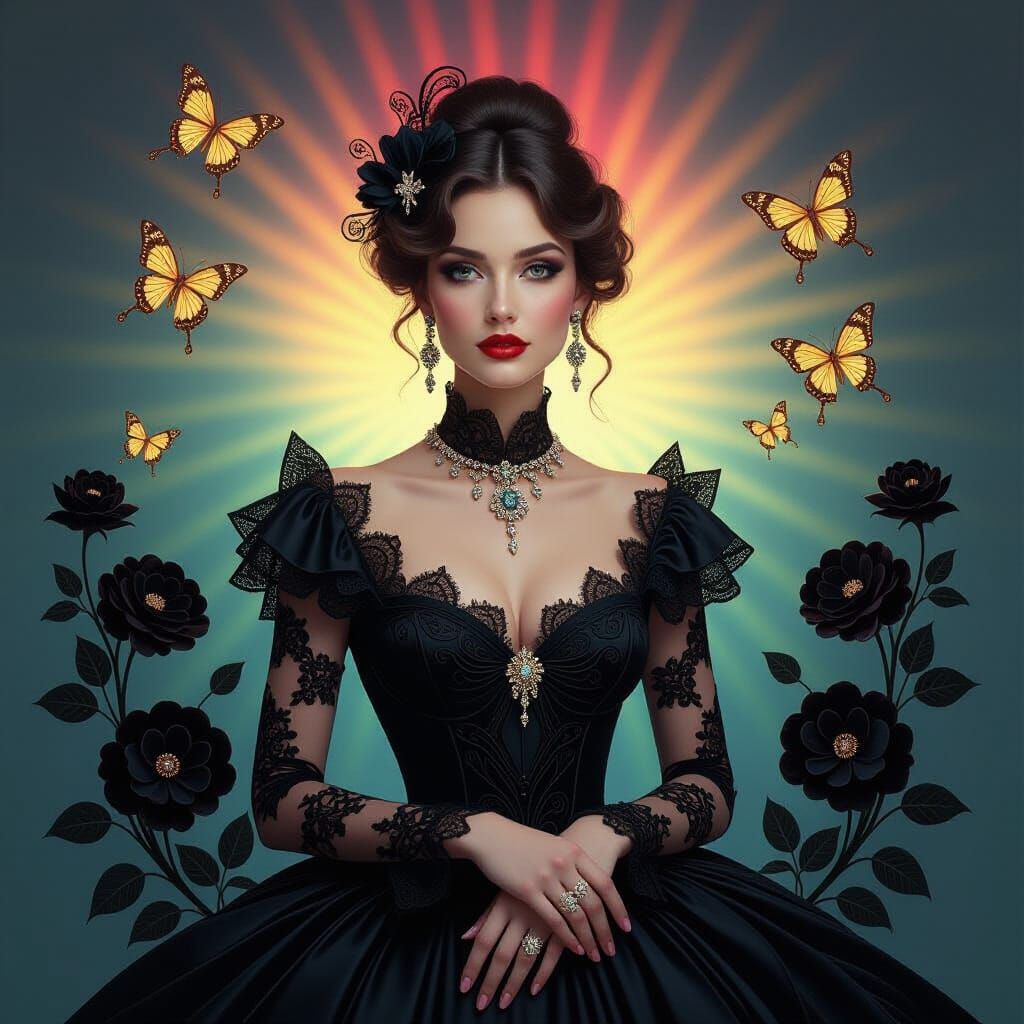 Photorealistic Woman with Fractal Artistry and Golden Butter...