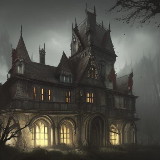 Dark Gothic Manor: a Detailed Fantasy Art Piece